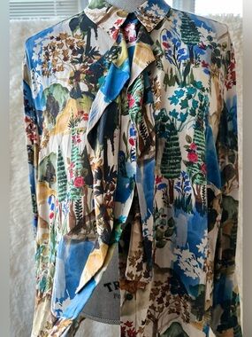 RIANI Scenic Nature Print Button Down Blouse Top - US 16 / DE 46 - 100% Viscose